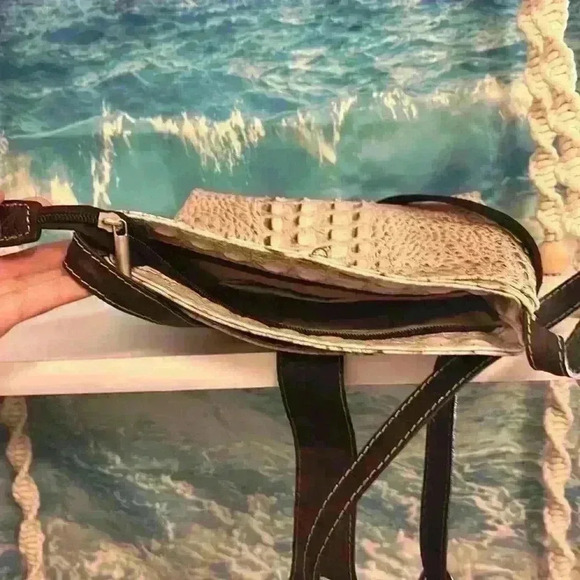 Crocodile Embossed Italian Calfskin Leather Brown Alice Crossbody - Picture 14 of 14